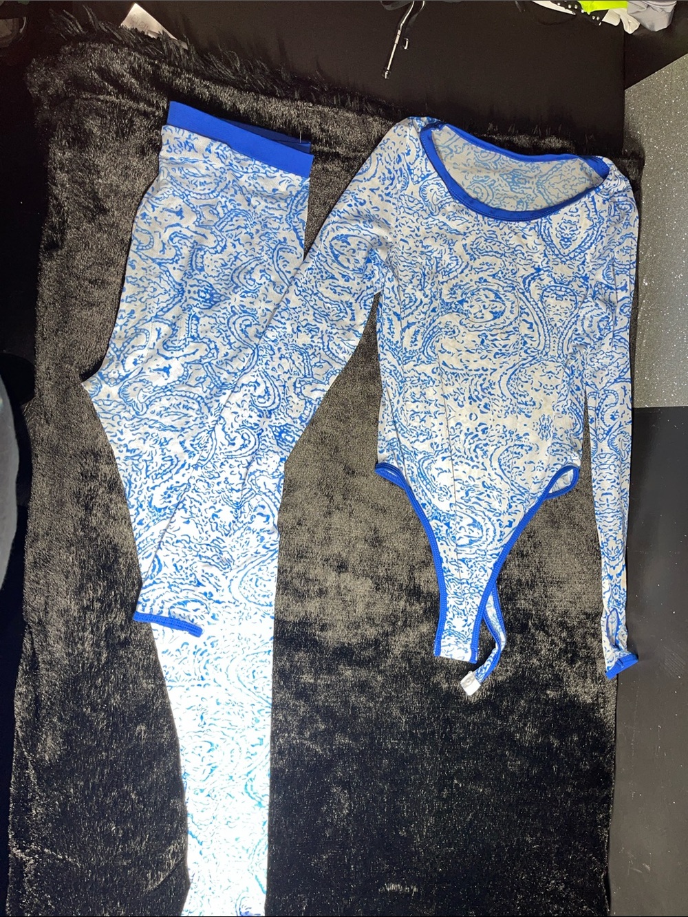 Blue Paisley Long-Sleeve Bodysuit and Legging Set - Women.  Very sexy ladies